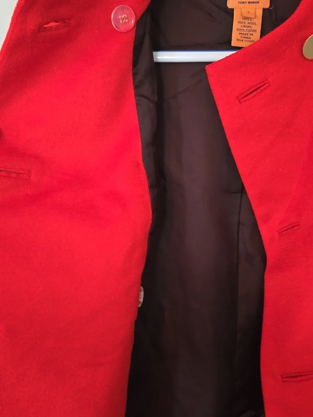 TORY BURCH | Lightweight Red Orange Wool Double Breasted Jacket Peacoat Size 2